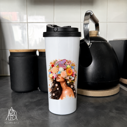 Taza de café con diseño floral